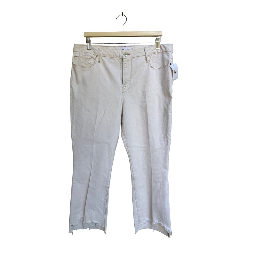 Frame Le Crop Mini Boot Jeans Au Natural Chew Mid Rise Raw Hem Size 33 NEW